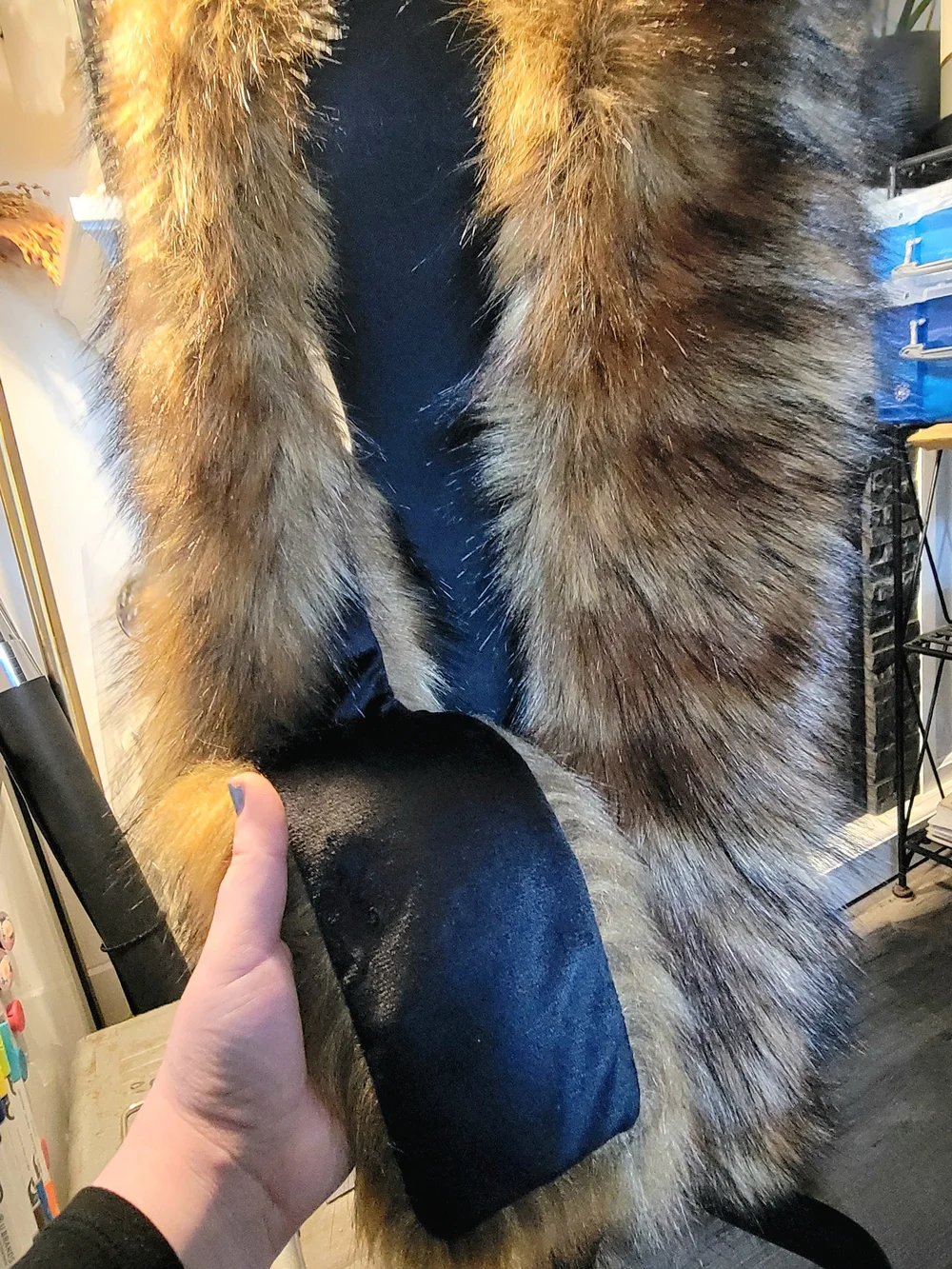 Long Faux Fur Stole Scarf in Brown and Golden Tones